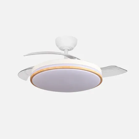 Ventilador Parlatore blanco-madera Control por voz Alda Iluminacion