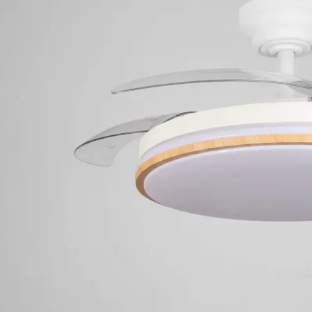 Ventilador Parlatore blanco-madera Control por voz Alda Iluminacion