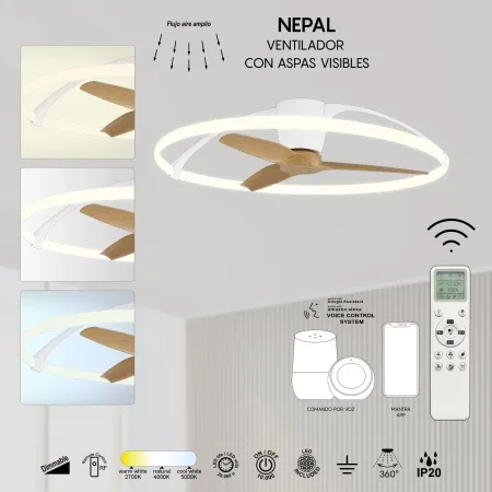 Ventilador Nepal Blanco-Haya Alda Iluminacion