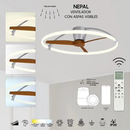 Ventilador Nepal Gris-Nogal Alda Iluminacion