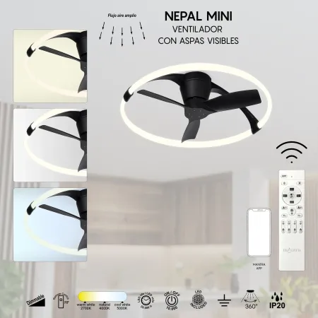 Ventilador Nepal Mini Negro Alda Iluminacion