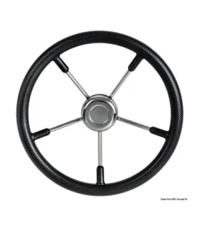 Volante 5 razze in acciaio inox 35 cm nero barca o gommone