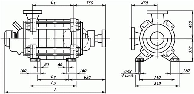 Габаритные размеры насоса ЦНС 300-420