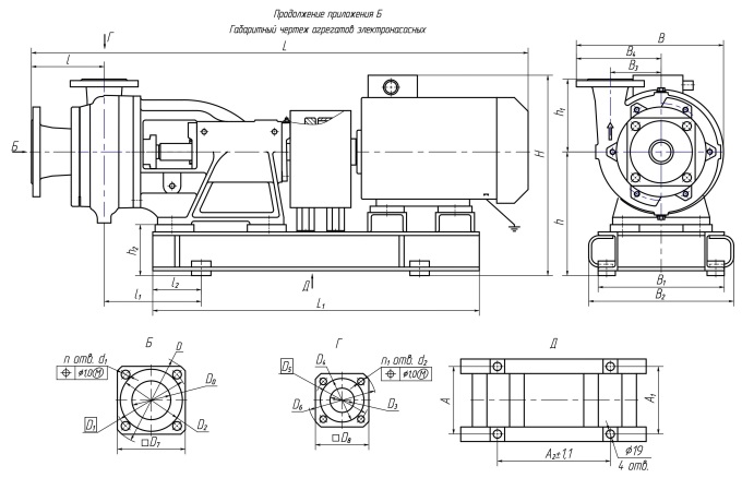 Габаритные размеры насосного агрегата К 160/30