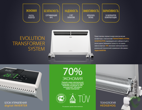 Конвектор электрический Ballu Evolution Transformer BEC/EVU-2000 инверторный