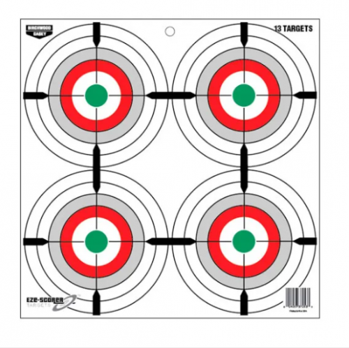 Мишень бумажная 4 цели на листе Birchwood Eze-Scorer Multiple Bull's-Eye Paper Target, 12", 13шт. 