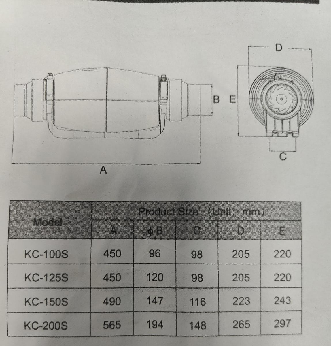канальный вентилятор silent mixed flow fan kc-100s 
