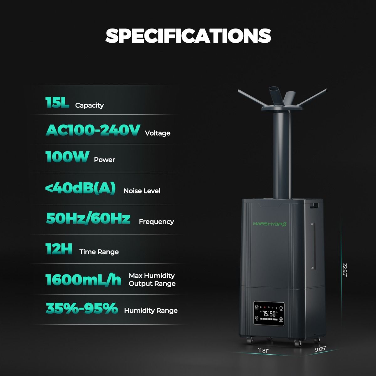 увлажнитель воздуха mars hydro 15л 100w 