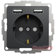 Розетка электрическая с USB тип А+А, черный, Sedna Design