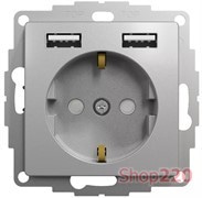Розетка электрическая с USB тип А+А, алюминий, Sedna Design