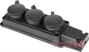 Розетка тройная с защитной каучуковой крышкой с заземлением, 16А, e.socket.rubber.029.3.16 Enext