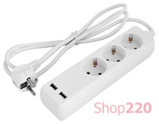 Удлинитель 3 гнезда, 1.5м, с заземлением с USB-зарядкой, baby protect, e.es.3.1.5.zb2.usb Enext