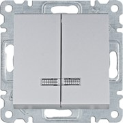 Выключатель двухклавишный с подсветкой, серебристый, Lumina WL0242 Hager