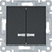 Выключатель с подсветкой двухклавишный, черный, Lumina WL0243 Hager