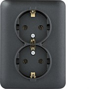 Розетка с заземлением двойная, черный, Lumina WL1253 Hager