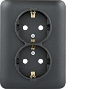 Розетка с заземлением двойная и шторками, черный, Lumina WL1263 Hager