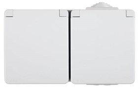 Розетка двойная с крышками горизонтальная наружная 2P+Z Schuko Efapel Waterproof 16А/250В, герметичная IP65, белый