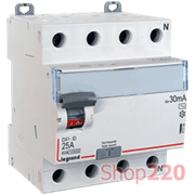 УЗО 25 A, 30 мА, 4 полюса, 411702 Legrand DX3
