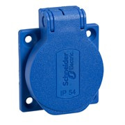 Розетка SCHUKO синяя, 50x50 мм, 250В/16А, IP54, черная