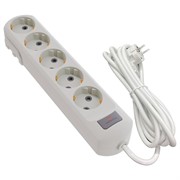 Удлинитель 5 гнезд, с заземлением с кнопкой, кабель 3м, Белый