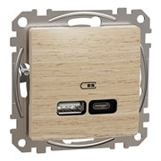USB розетка A+C, берёза, Sedna Design