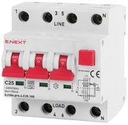 Трехфазный дифавтомат 25А, 100мА, кривая С, тип А, e.rcbo.pro.4.C25.100 Enext