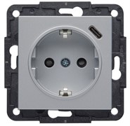 Розетка с USB тип С, серебристый, Lumina WL4852 Hager