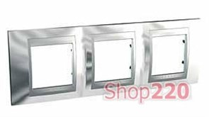 Рамка 3 поста, блестящий хром, Unica MGU66.006.010 Schneider