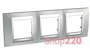 Рамка 3 поста, матовый хром, Unica MGU66.006.038 Schneider