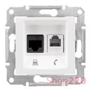 Розетка RJ 11 + RJ 45 кат 6 неэкран, UTP, белый, Sedna SDN5200121 Schneider
