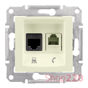 Розетка RJ11 + RJ45 кат 5e неэкран, UTP, кремовый, Sedna SDN5100123 Schneider