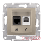 Розетка RJ 11 + RJ 45 кат 6 неэкран, UTP, титан, Sedna SDN5200168 Schneider