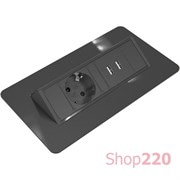Блок розеток в стол 220В + USB, черный, Axessline QuickBox, Kondator