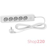 Удлинитель на 5 розеток, шнур 3м, белый, Unica Extend ST9453W Schneider Electric
