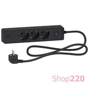 Удлинитель на 3 розетки + USB, шнур 1,5м, черный, Unica Extend ST943U1B Schneider