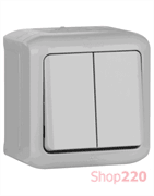 Выключатель IP44 2-клавишный универсальный, серый, 782381 Legrand Forix