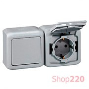 Розетка IP44 накладная двойная, серый, 782394 Legrand Forix