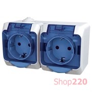 Розетка двойная накладная, белый/черная крышка, IP 44 Cedar WDE000525 Schneider Electric