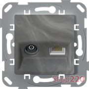 Розетка телевизионная + компьютерная RJ45, базальт - антимикробный, PLK0910731 Plank Electrotechnic