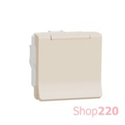 Розетка со шторками и крышкой, бежевый, 2 модуля, Unica New Schneider NU303744TA