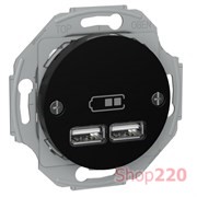 USB розетка тип А+А, 2.1 А, черный, Renova WDE011761 Schneider