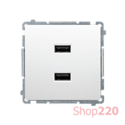 Розетка USB зарядка, двойная, 2.1А, белый, Basic Simon