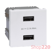 Розетка USB для зарядки, двойная, 2 модуля, белый, К45 Simon K126E/9