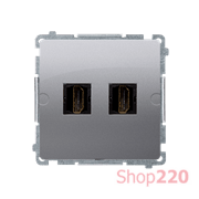 Розетка двойная HDMI, серебро, Basic Simon