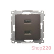 Розетка USB для зарядки, двойная, 2.1А, коричневый, SIMON54