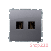 Розетка двойная HDMI, сталь, Basic Simon