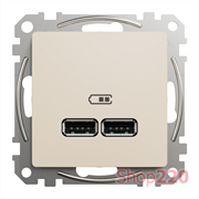 Розетка USB тип A+A, бежевый, Sedna Design