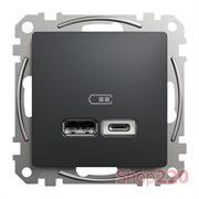 Розетка USB тип A+C 2,4A, черный, Sedna Design