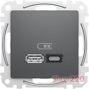 Розетка USB тип A+C 3A, 45W, черный, Sedna Design
