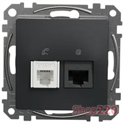 Телефонная и компьютерная розетка RJ11+RJ45 кат. 6 UTP, черный, Sedna Design